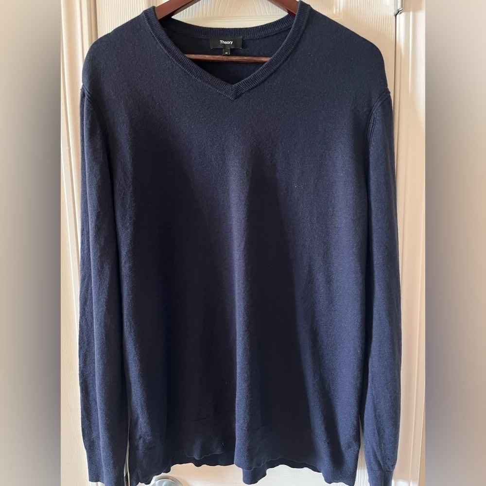 Mens Theory Merino Wool Blend V Neck Sweater XL